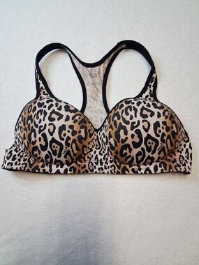 PINK Victoria's Secret Leopard Print Racerback T-Shirt Bra - Beige & Black
